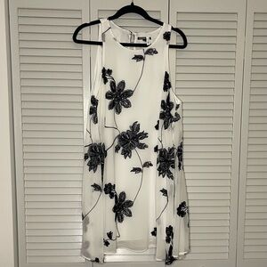 Gianni Bini White Mini Dress with Black Flower Embroidery